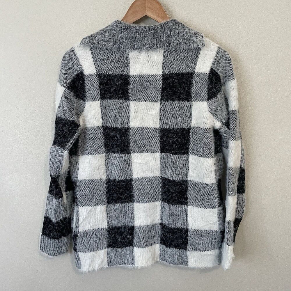 NEW Kut From The Kloth Open Front Cardigan Womens XS Buffalo Plaid Black White - Picture 4 of 12